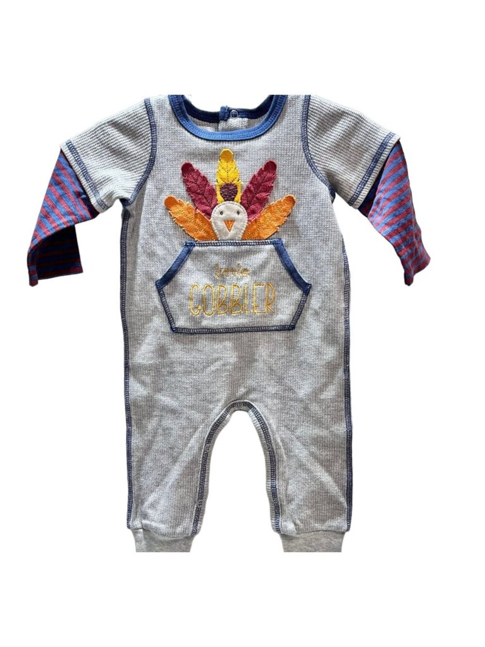 Mud Pie 3m 6m NWOT Thanksgiving turkey Gobble romper embroidery preppy feathers